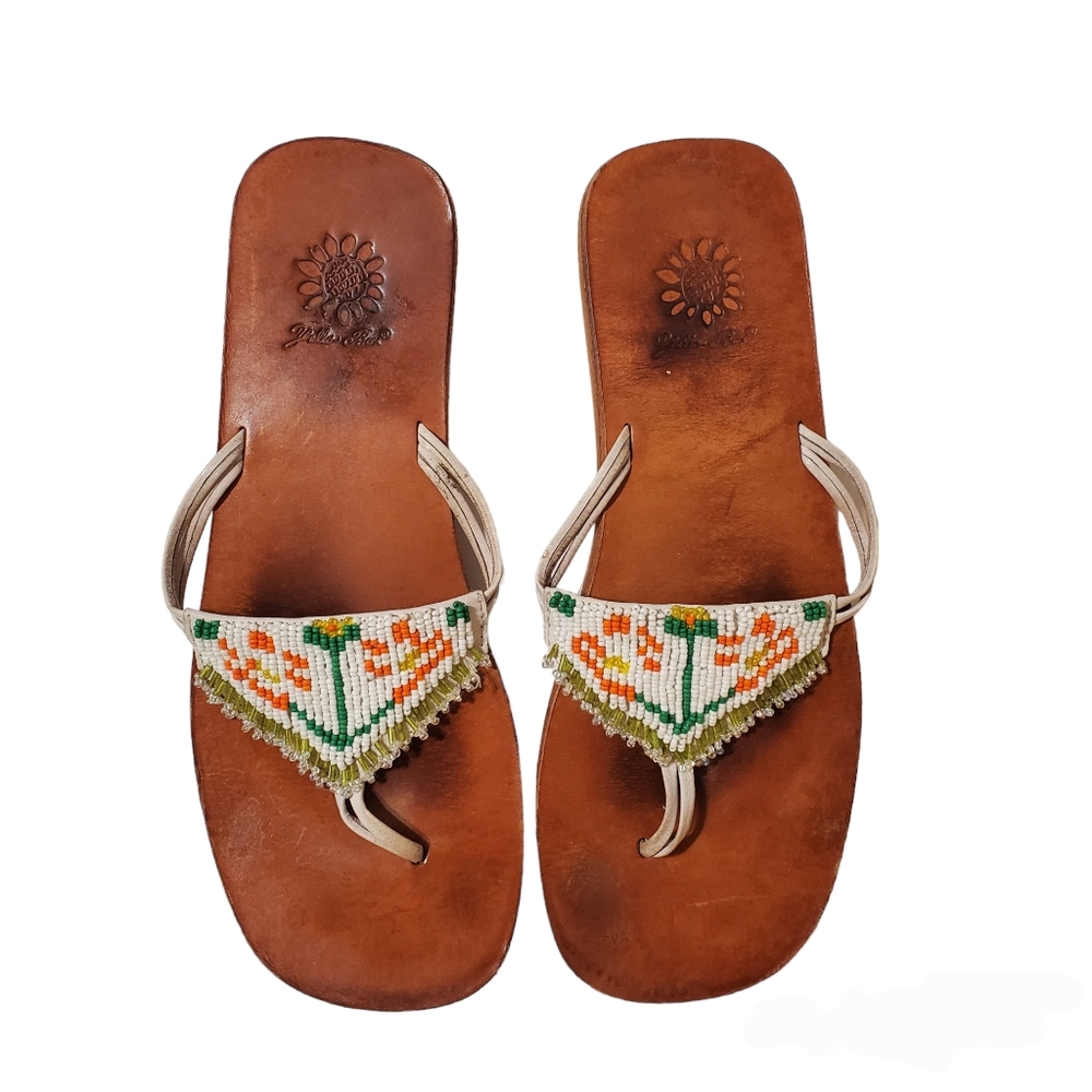 Yellow Box Boho Beaded Leather Thong Sandals